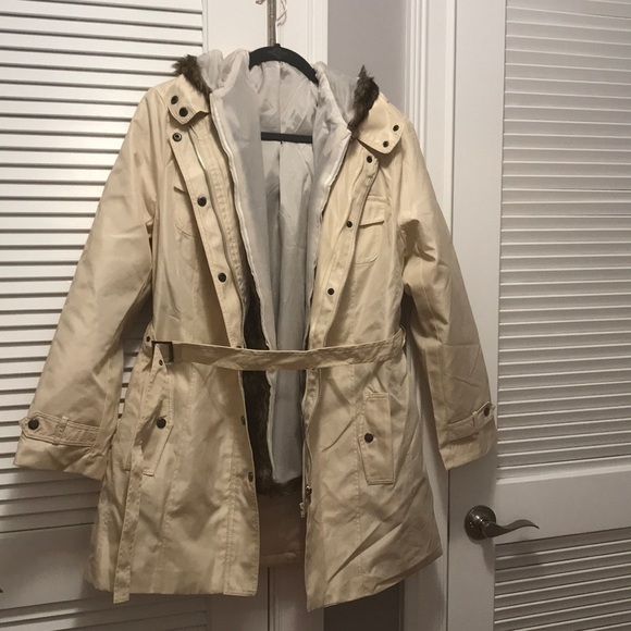 Jackets & Blazers - Two-In-One Brown Faux Fur Vest & Creme Trench Coat